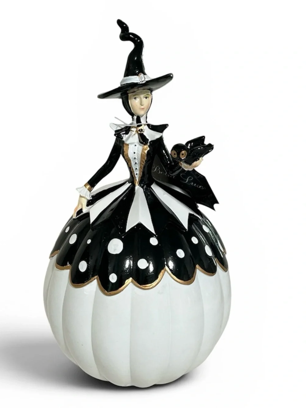 Bella Lux Black & White Witch Pumpkin Halloween Decor Figurine 10” Tall  NWT